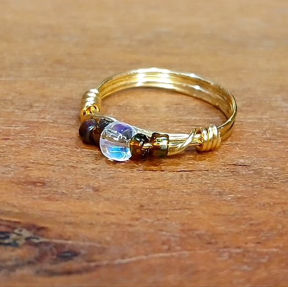 3 piece beaded ring set, wire wrapped rings, boho rings - Picture 3 of 5